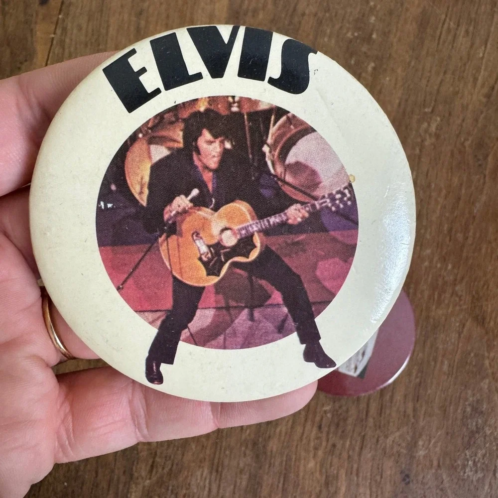 Vintage Elvis Presley Pinback Button Lot of 2‎ Badge-A-Minit LaSalle IL